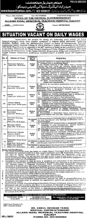 Allama Iqbal Memorial Teaching Hospital Jobs in Sialkot April 2026