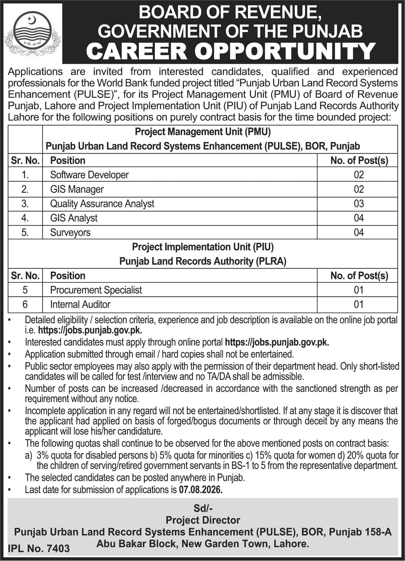Latest Punjab Board Of Revenue Jobs in Lahore July 2026