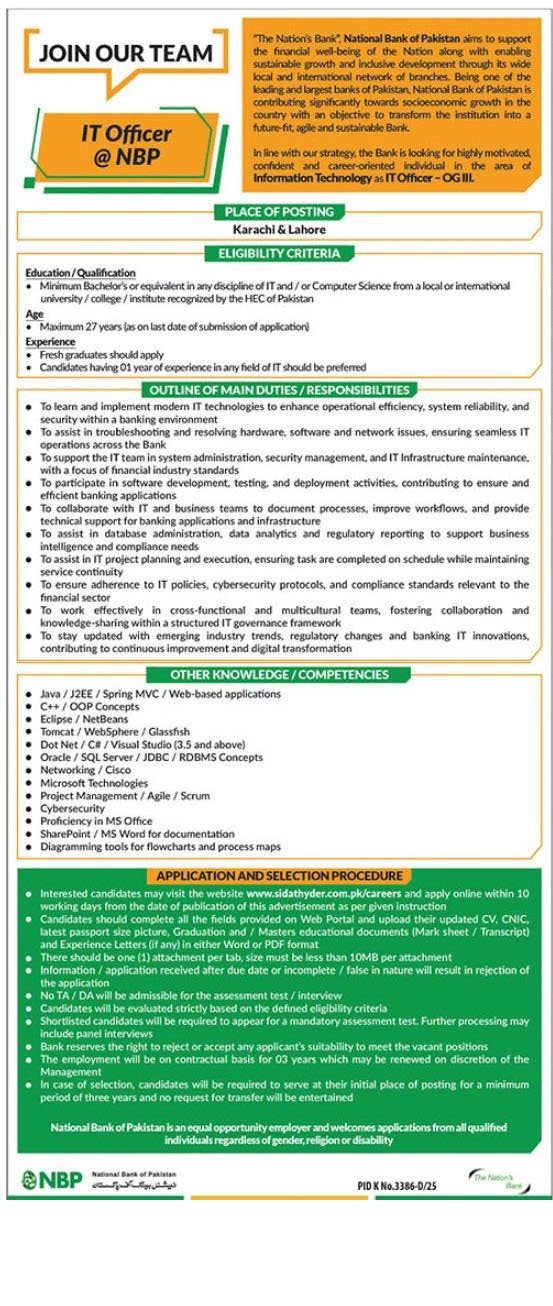 IT Officers Jobs in NBP May 2026 Apply Online