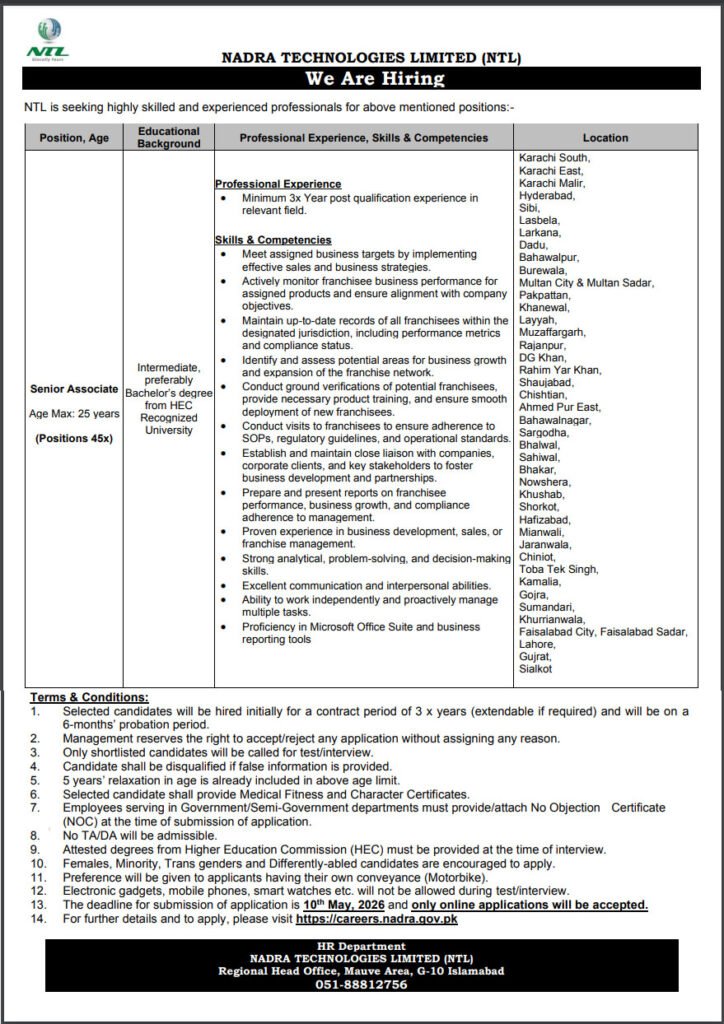 Latest Nadra Jobs in Pakistan May 2026