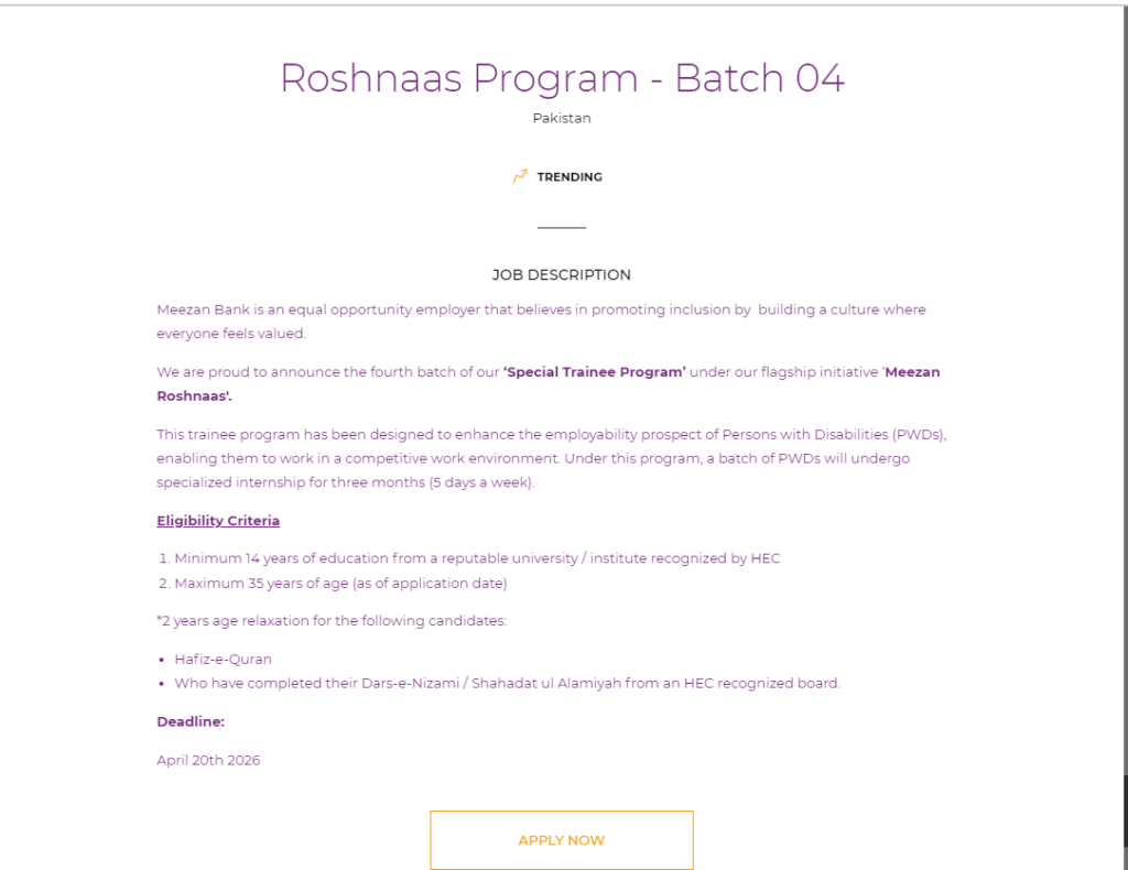Meezan Bank Roshnaas Program Batch 04 Registration 2026
