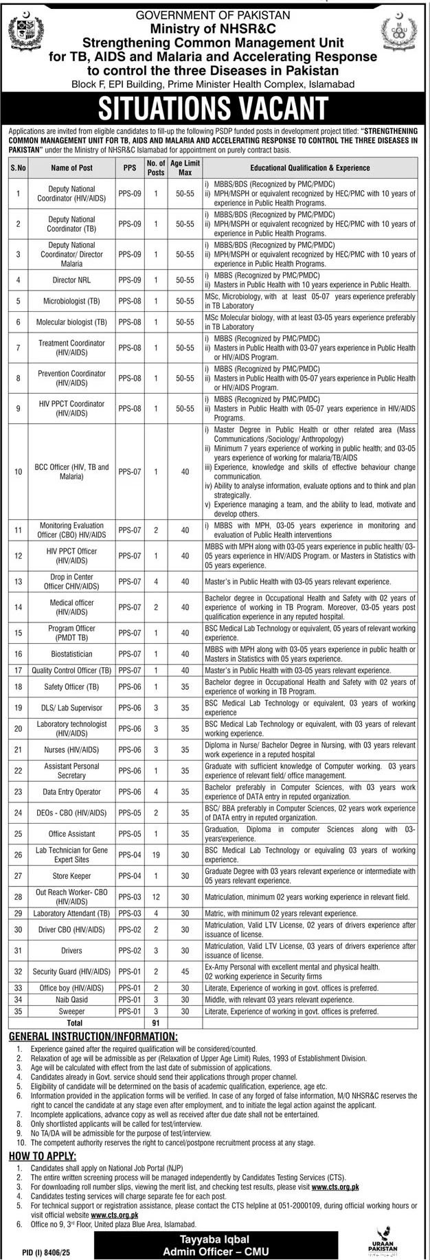 Ministry of National Health Services Regulation and Coordination Jobs in Pakistan April 2026