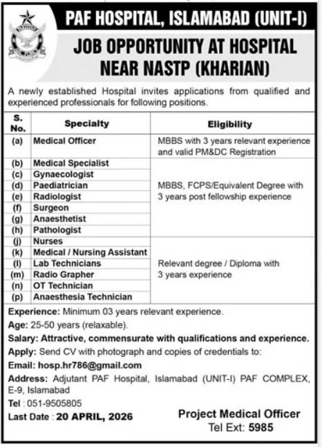PAF Hospital Jobs in Islamabad April 2026