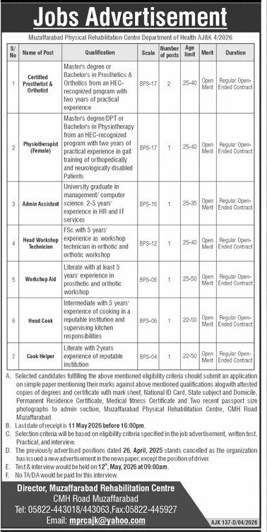 Public Sector Organization Jobs in Muzaffarabad May 2026 Advertisement