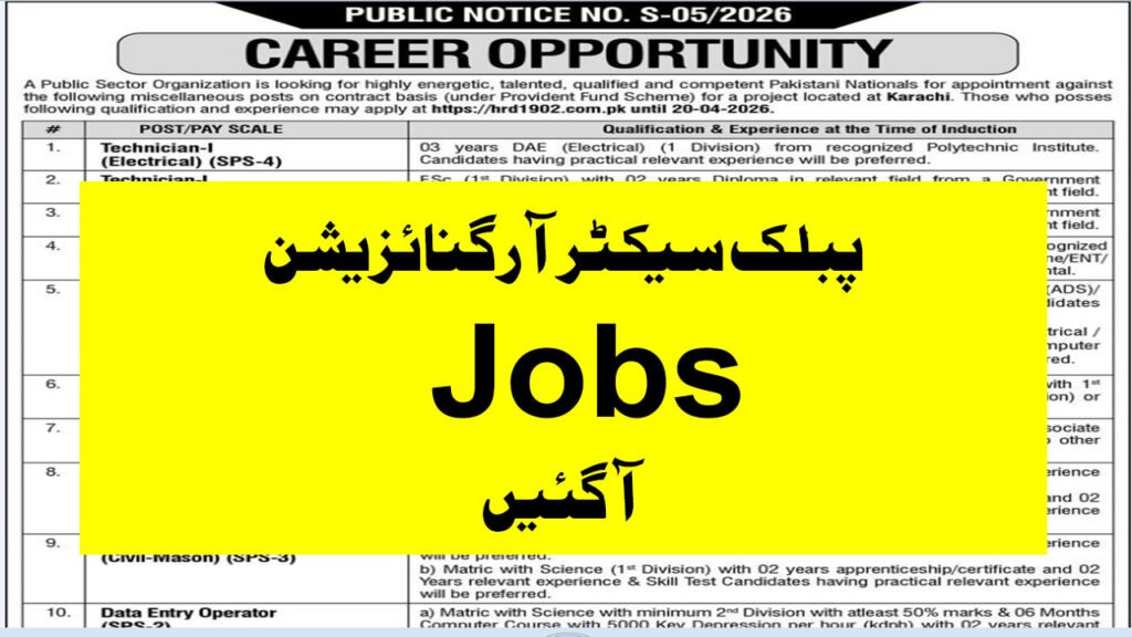 Public Sector Organization Vacancies in Karachi April 2026