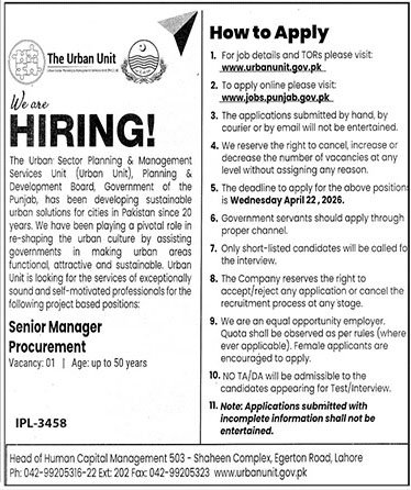 The Urban Unit Jobs in Punjab April 2026
