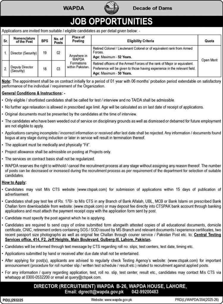 Today WAPDA Jobs in Pakistan May 2026 Advertisement