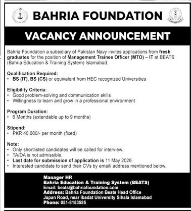 Bahria Foundation Jobs in Islamabad May 2026 