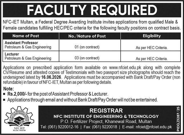 Lecturers Jobs in Multan June 2026 Advertisement