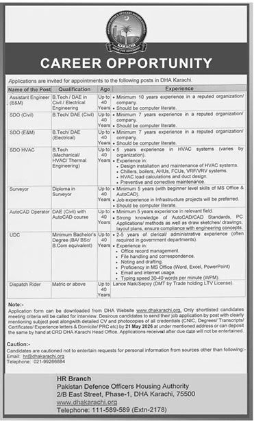New DHA Jobs in Karachi May 2026