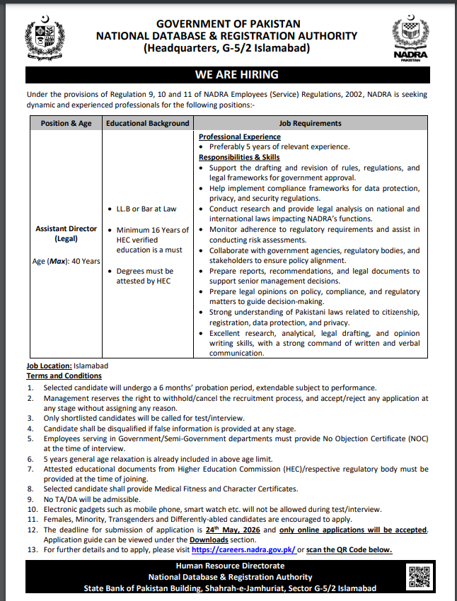 New Nadra Jobs in Islamabad May 2026 Apply Now