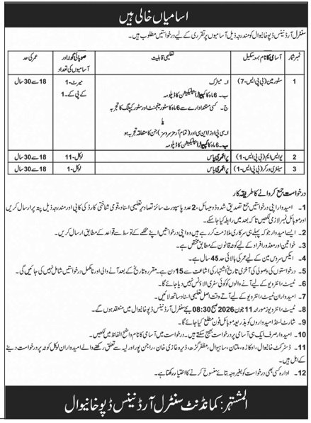 Pak Army Central Ordnance Depot Jobs in Khanewal June 2026 Advertisement