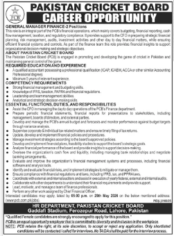 Pakistan Cricket Board Jobs May 2026 Advertisement