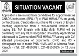 Pakistan Navy Civilian Instructor Jobs in Pakistan June 2026