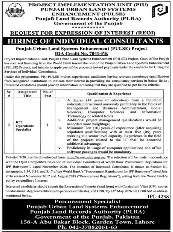 Punjab Land Record Authority (PLRA) Jobs May 2026