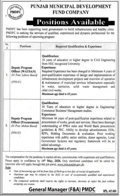 Punjab Municipal Development Fund Company Jobs May 2026 Apply Now