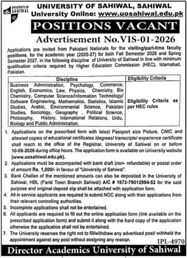 Teaching Staff Jobs in Sahiwal May 2026