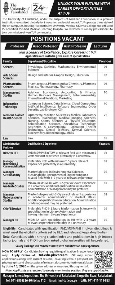 The University of Faisalabad Jobs May 2026 Advertisement