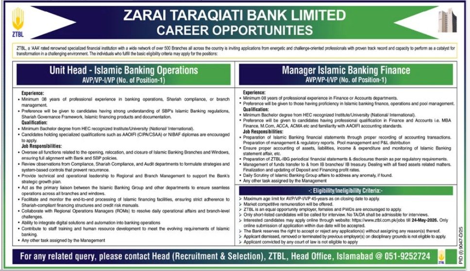 Zarai Bank Jobs in Pakistan May 2026