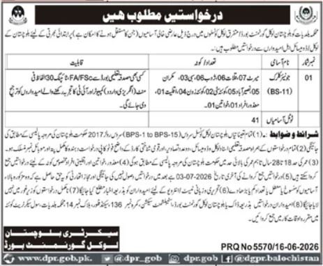 Junior Clerk jobs in Local Government Board Balochistan June 2026