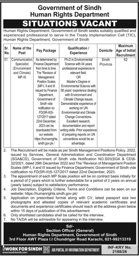 Latest Human Rights Department Jobs in Sindh June 2026 Advertisement