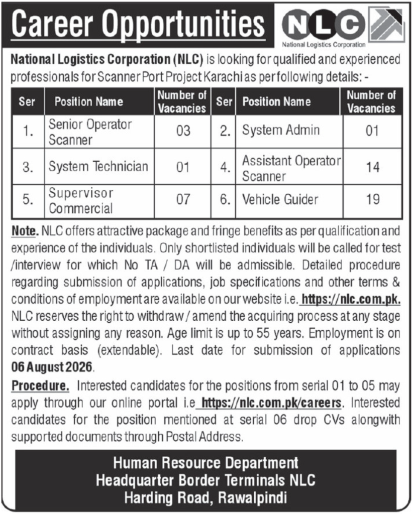 National Logistics Corporation NLC Jobs in Rawalpindi July 2026