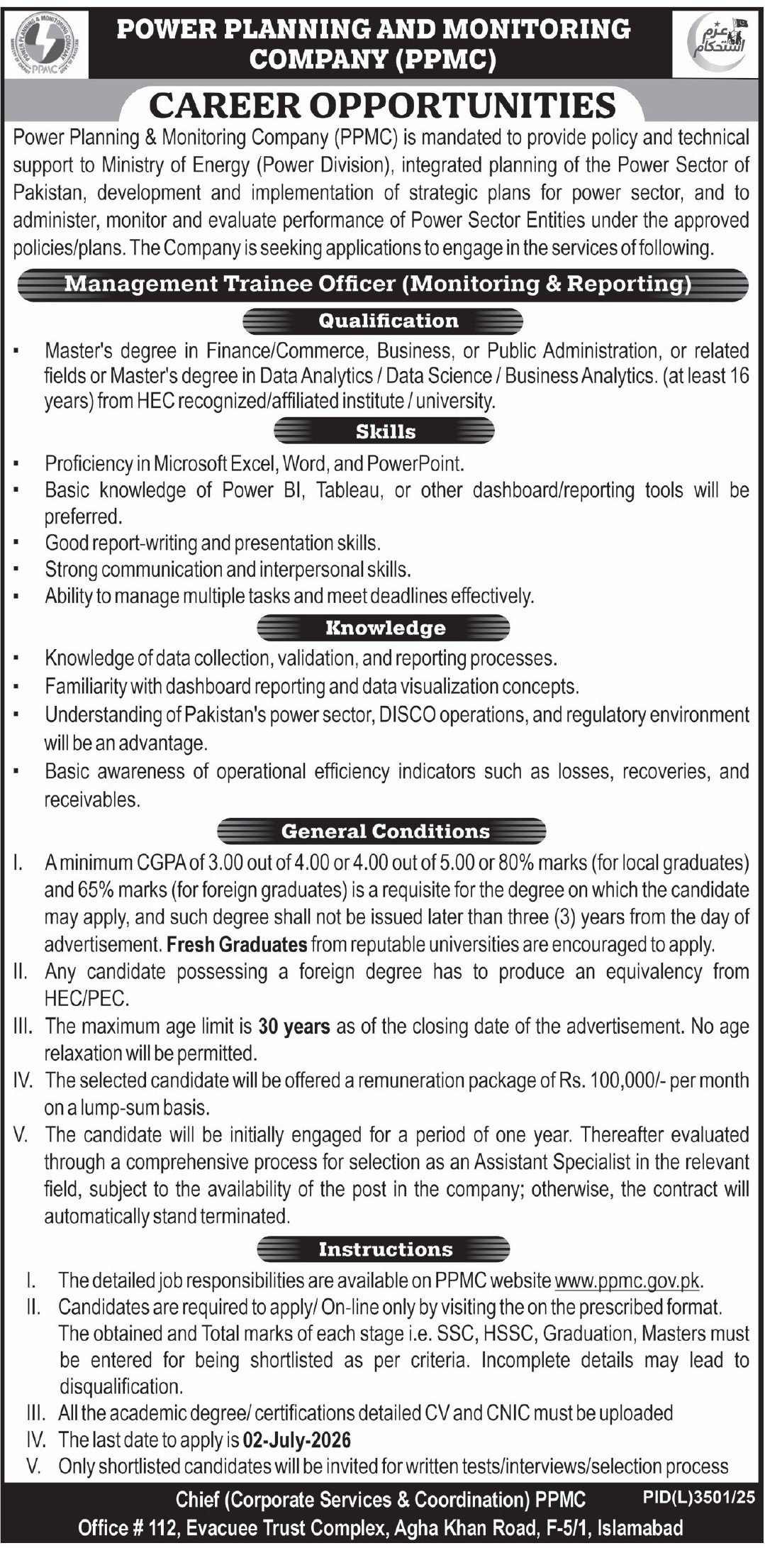 Power Planning & Monitoring Company PPMC Jobs in Islamabad June 2026