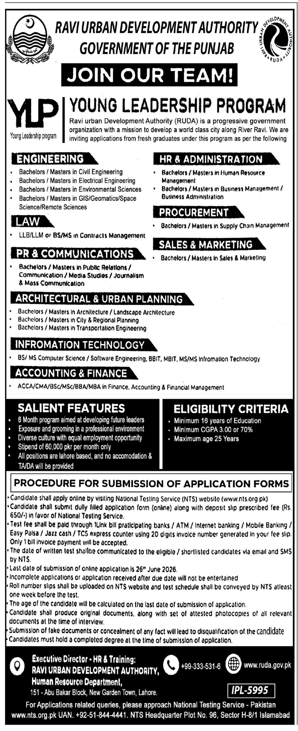 Ravi Urban Development Authority RUDA Jobs in Lahore June 2026