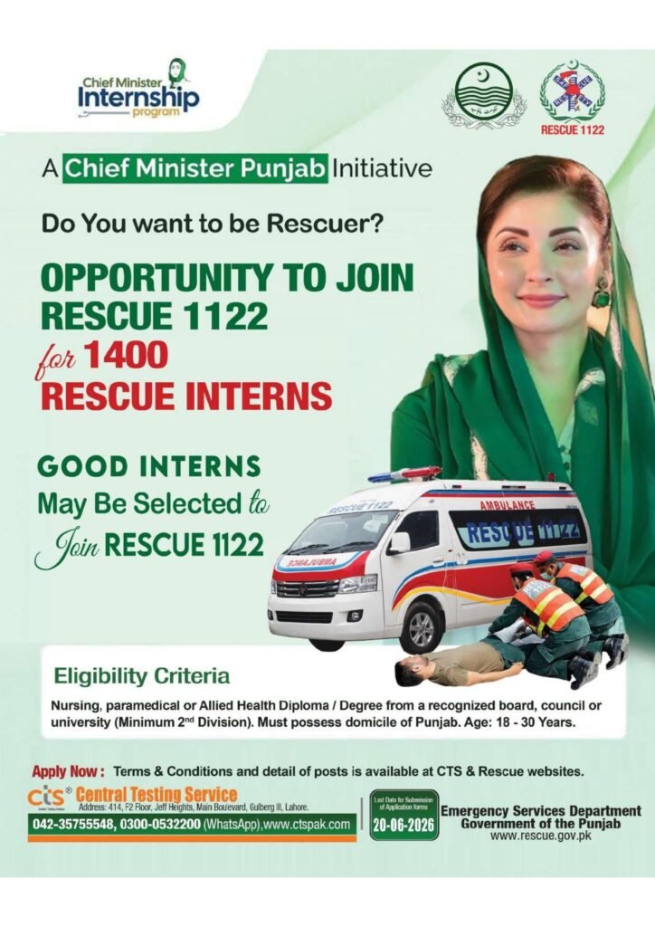 Rescue 1122 Internships in Punjab June 2026