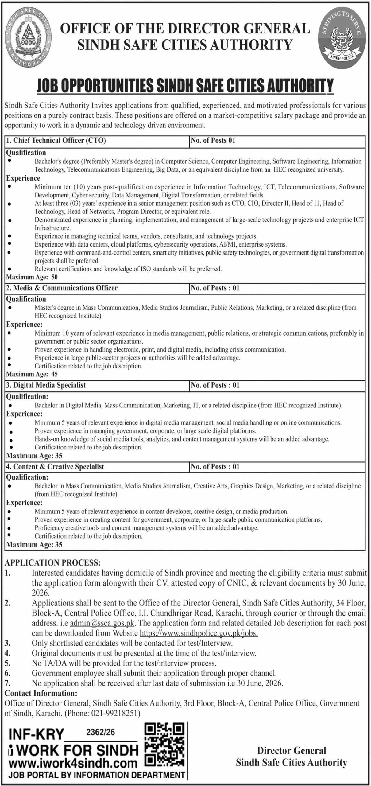 Sindh Safe Cities Authority SSCA Jobs in Karachi June 2026