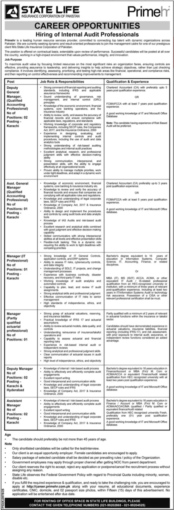State Life Insurance Corporation Of Pakistan Jobs June 2026