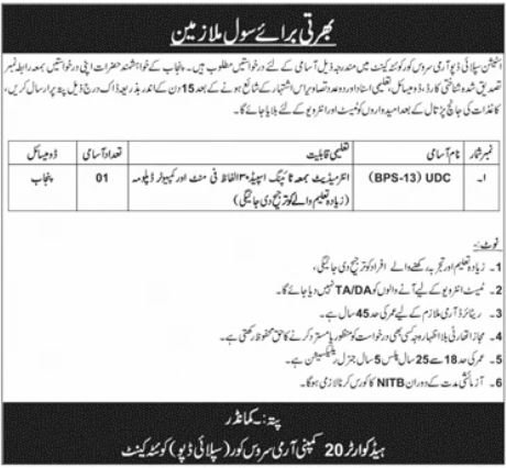 Station Supply Depot Army Service Core Quetta Cantt Job 2026