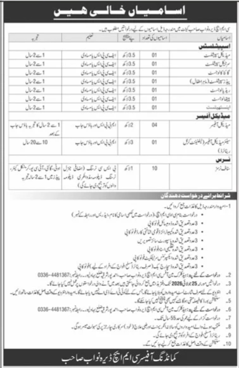 Combined Military Hospital CMH Dera Nawab Sahib Jobs July 2026