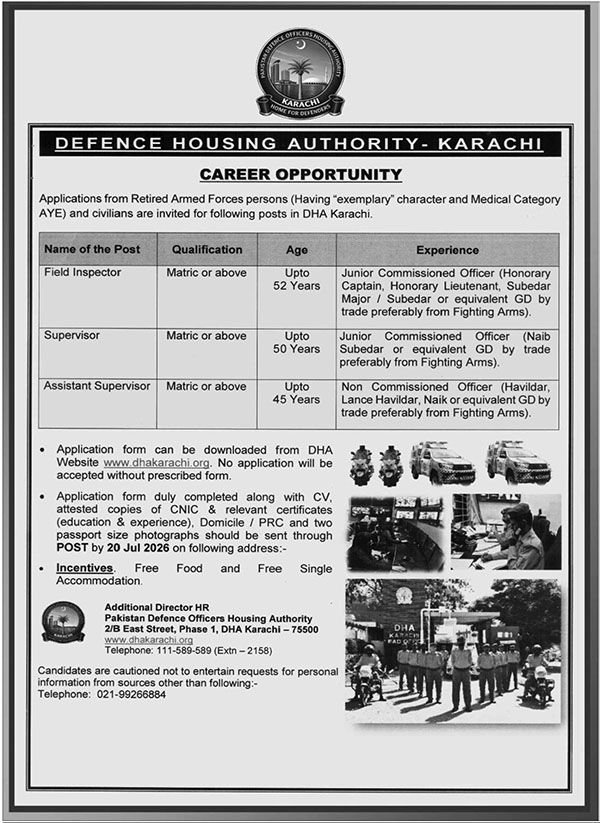Defence Housing Authority DHA Jobs in Karachi July 2026