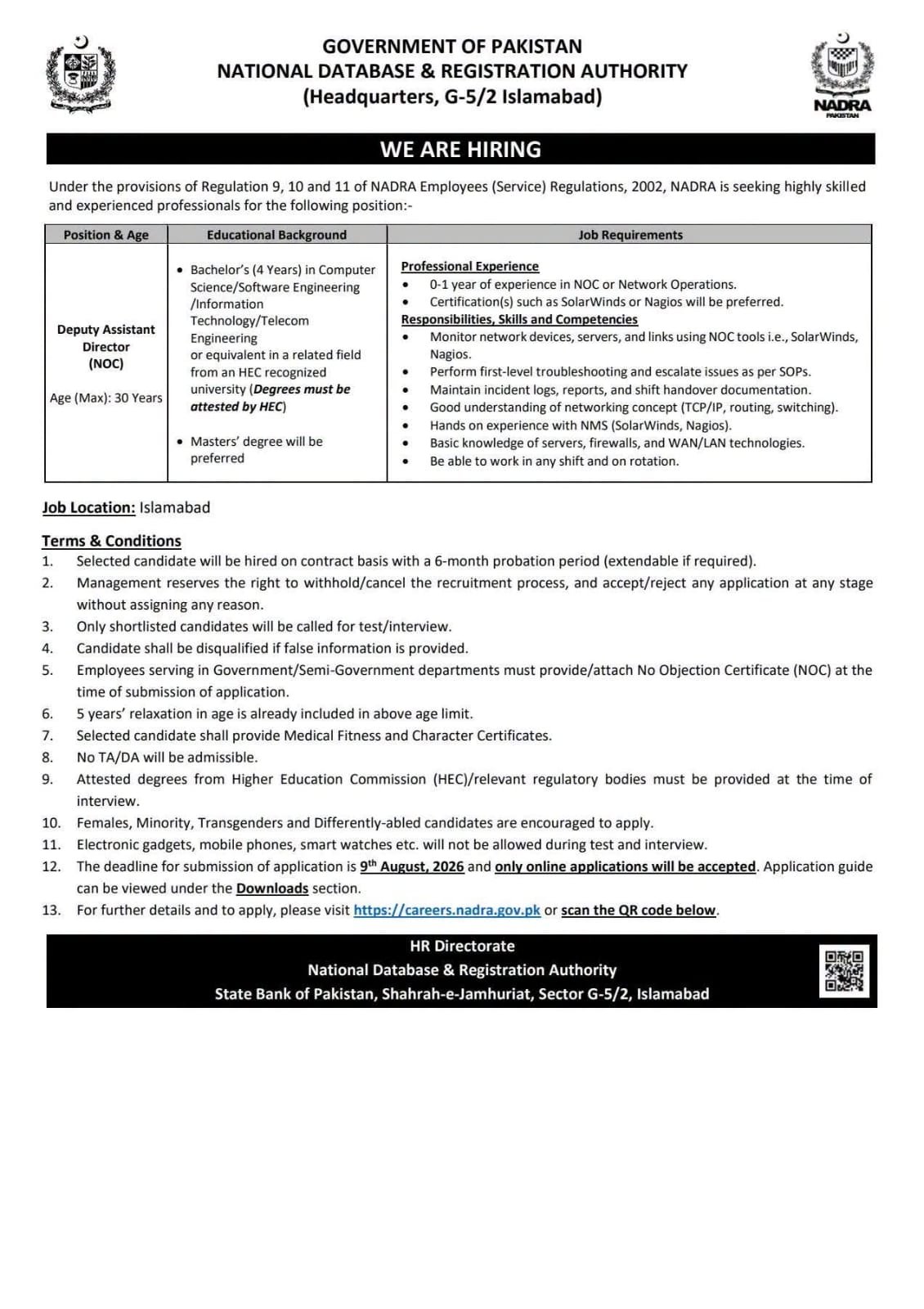 Deputy Assistant Director Jobs in NADRA Islamabad July 2026