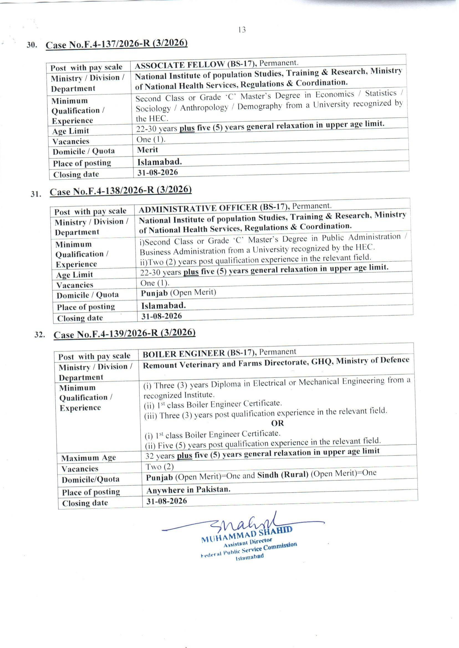 Federal Public Service Commission FPSC Jobs Advertisement No. 03/2026