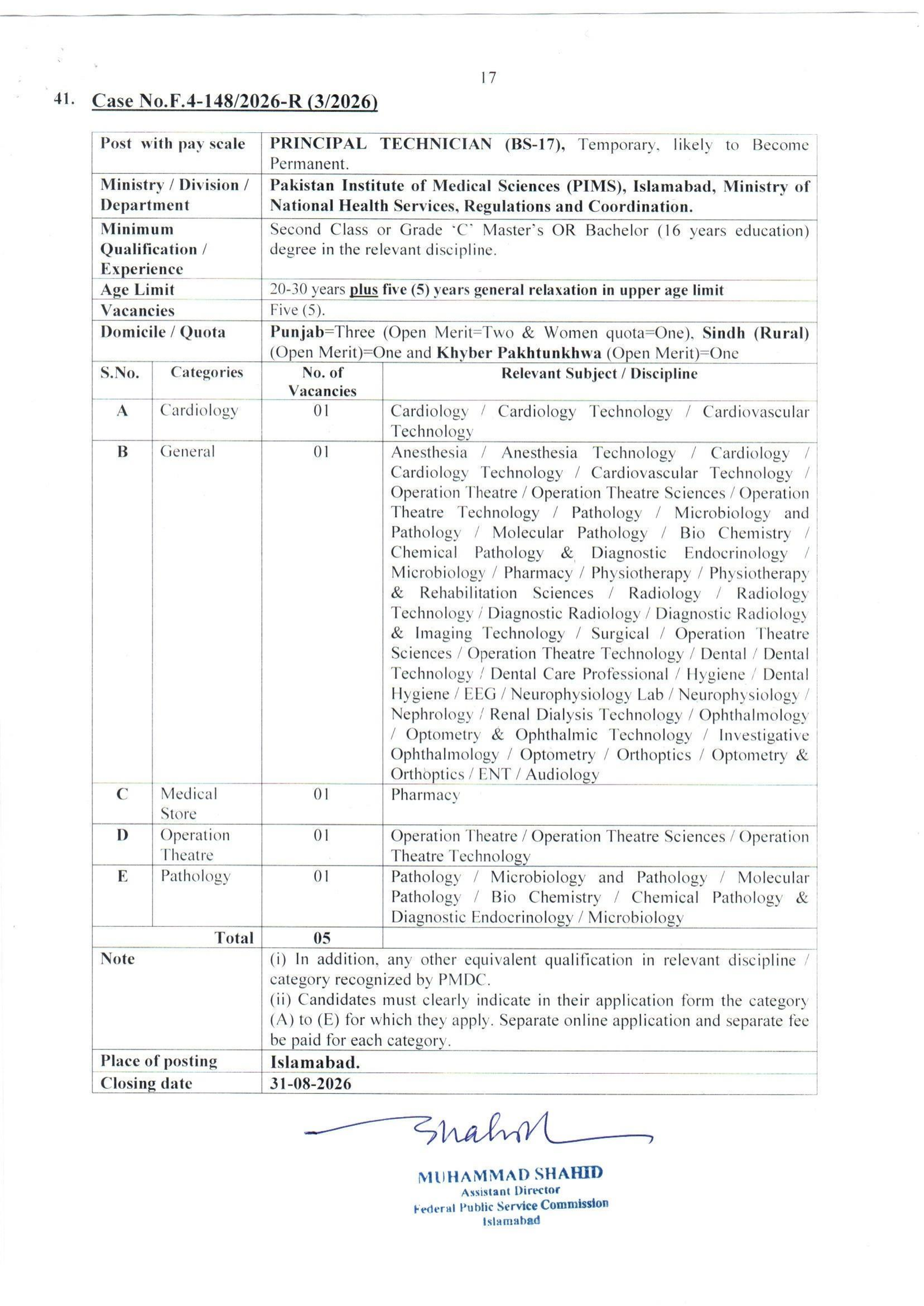Federal Public Service Commission FPSC Jobs Advertisement No. 03/2026
