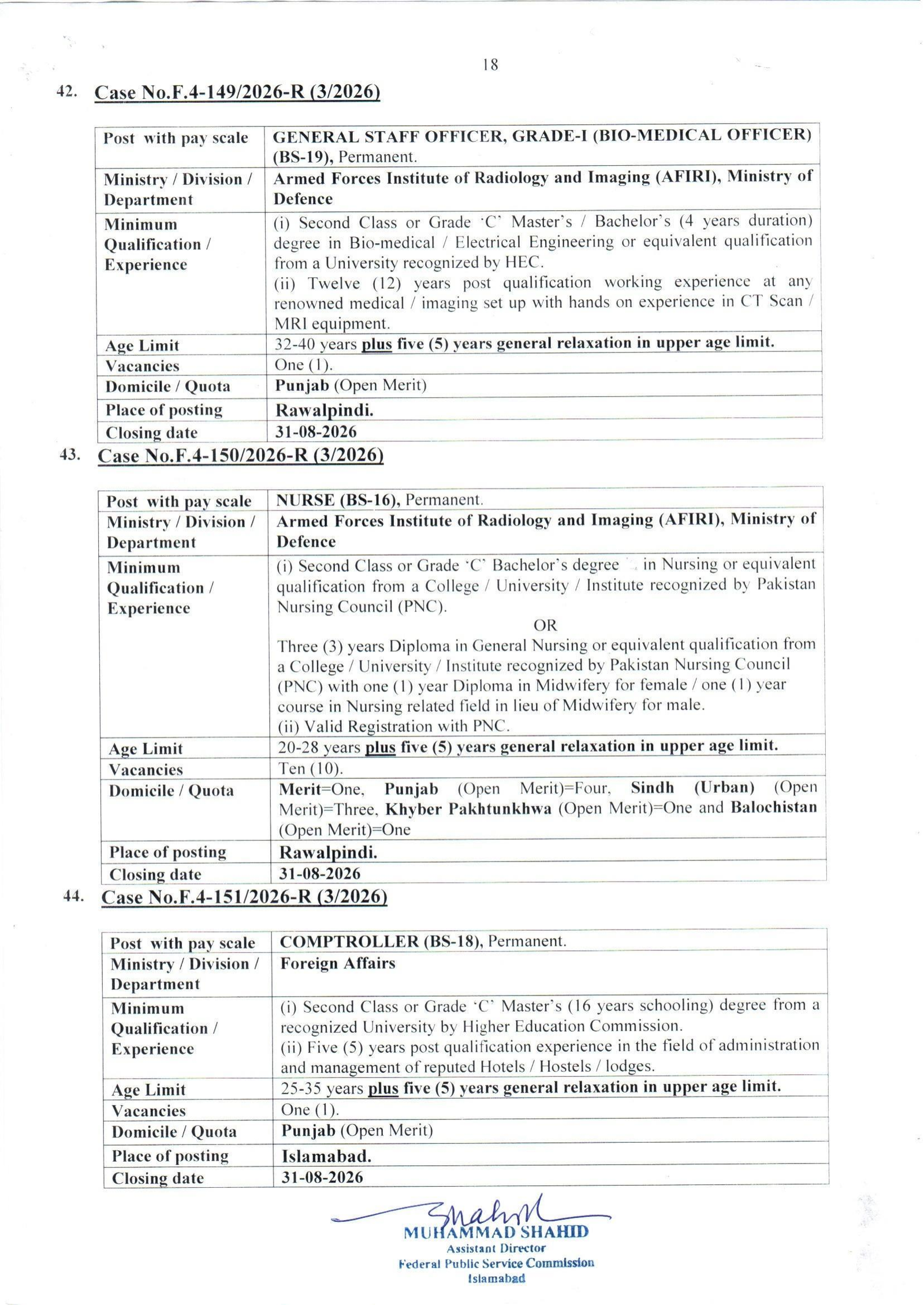 Federal Public Service Commission FPSC Jobs Advertisement No. 03/2026