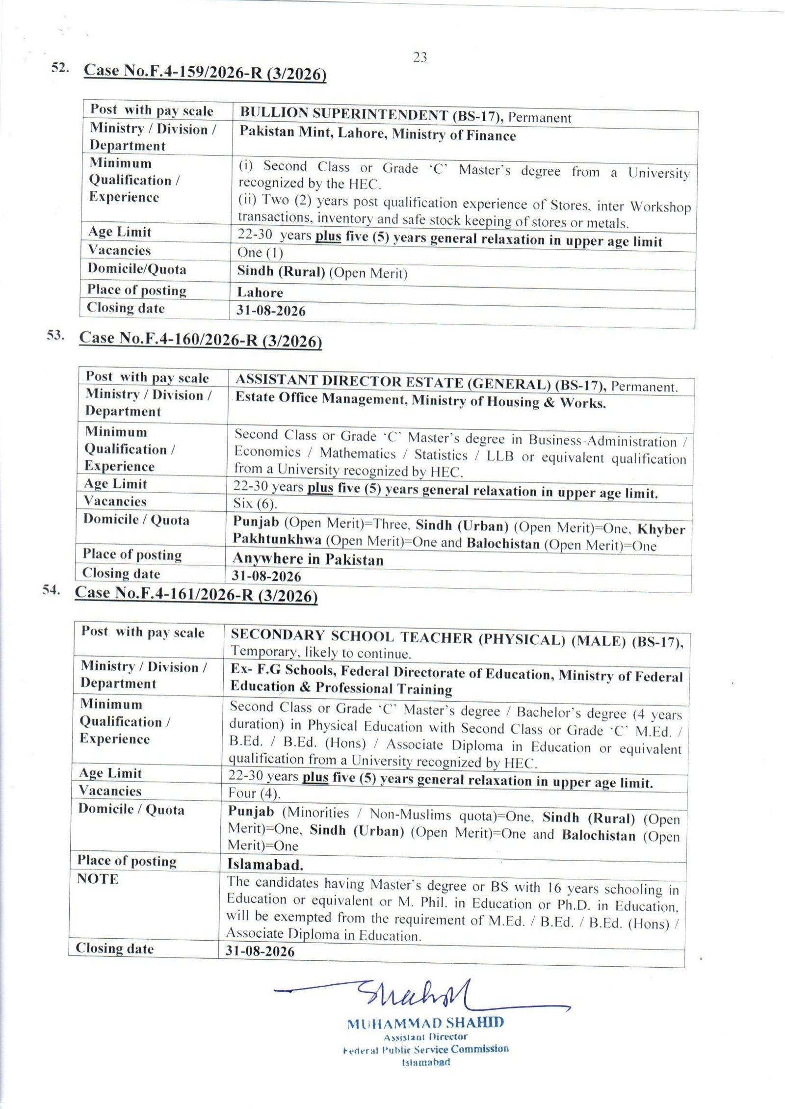 Federal Public Service Commission FPSC Jobs Advertisement No. 03/2026