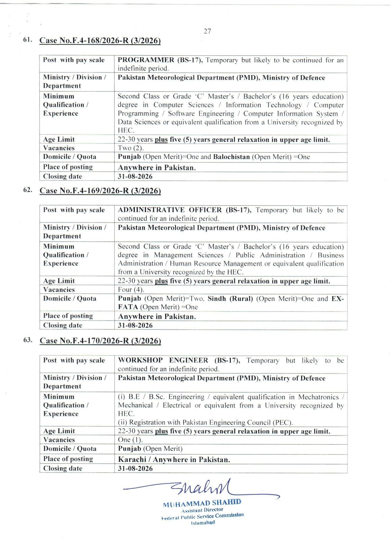 Federal Public Service Commission FPSC Jobs Advertisement No. 03/2026