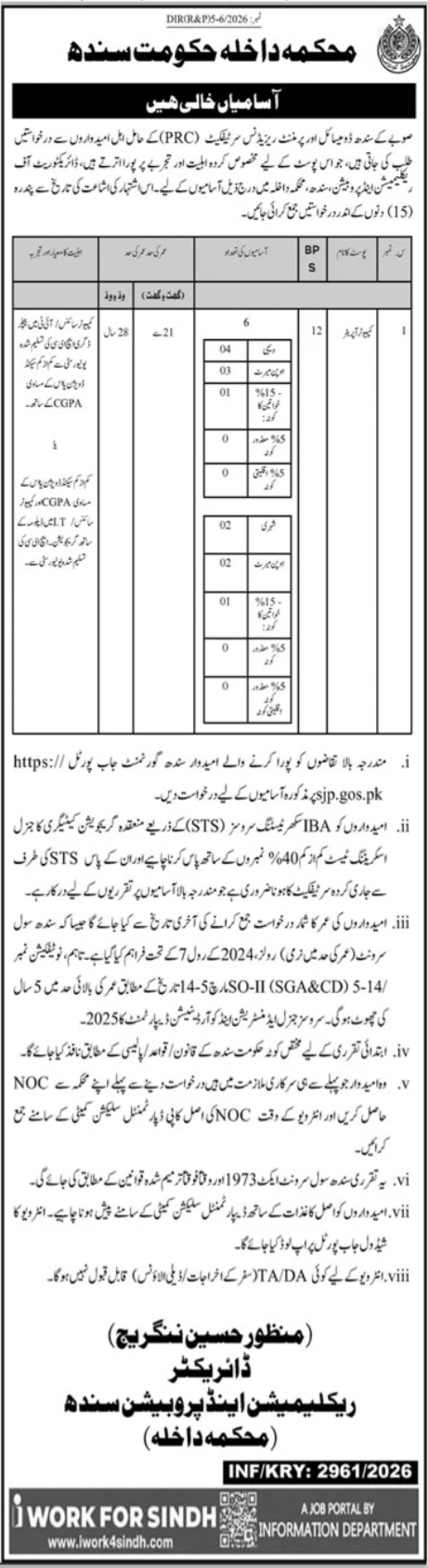 Interior Department Govt of Sindh Jobs July 2026