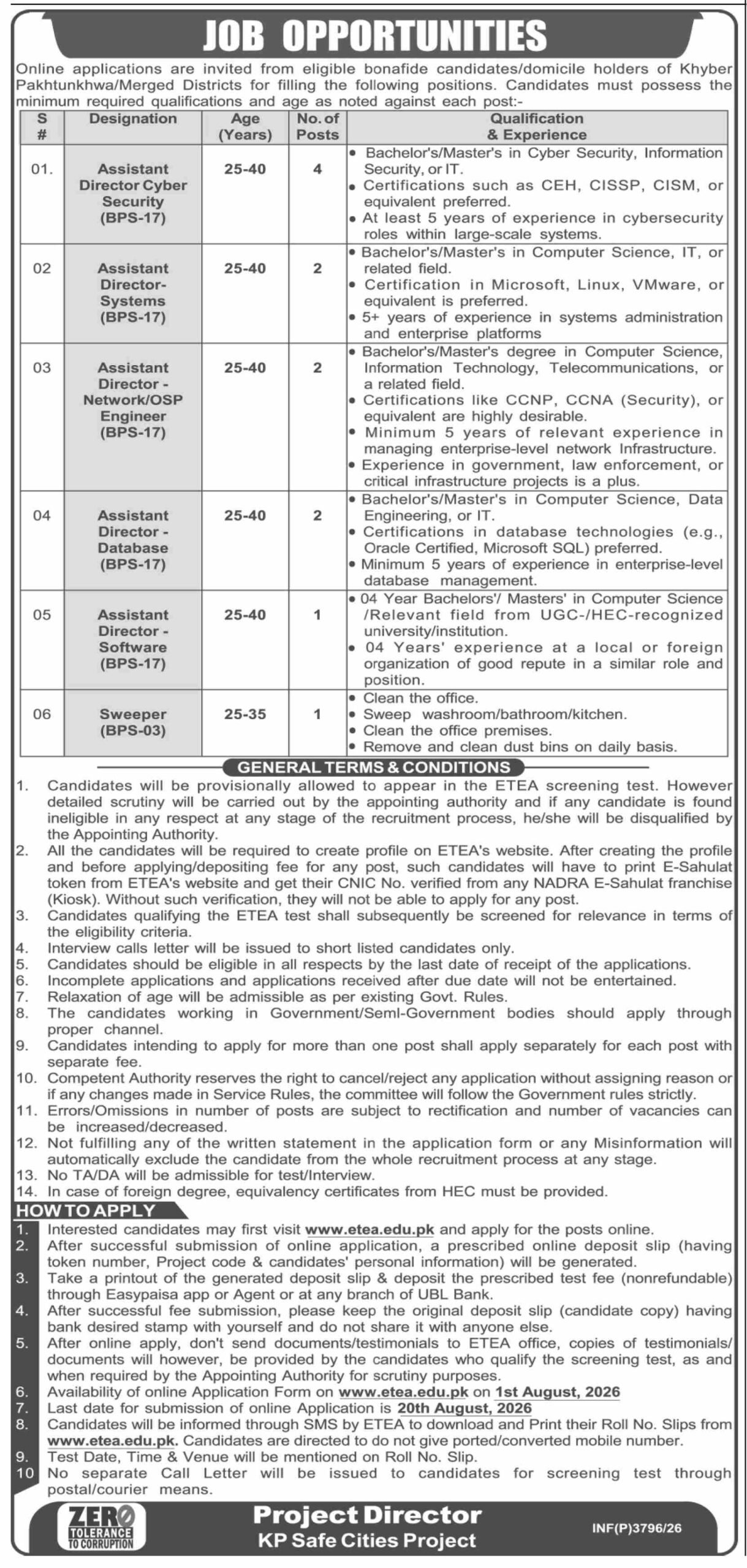 KPK Safe City Project Jobs July 2026 Advertisement