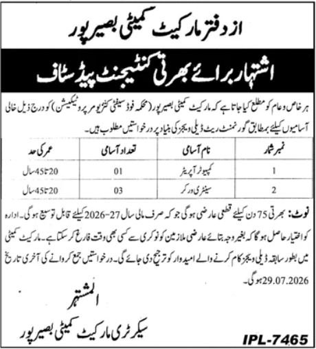 Market Committee Basirpur Vacancies