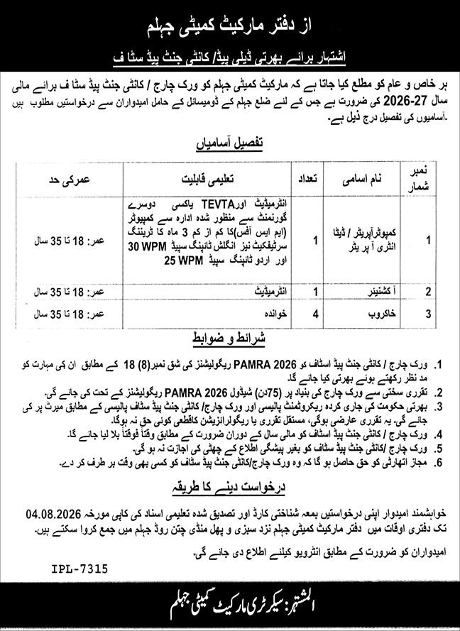 Market Committee Jhelum - NW Ad