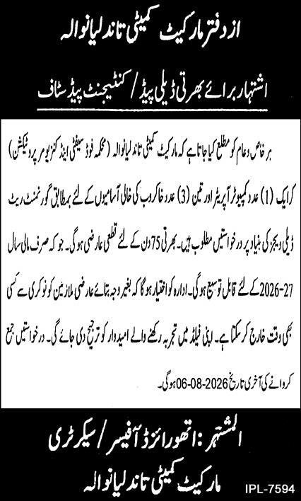 Market Committee MC Tandlianwala Jobs 2026