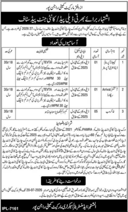 Market Committee Rajanpur Vacancies