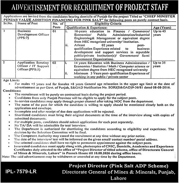 Mines & Minerals Department Jobs in Lahore July 2026
