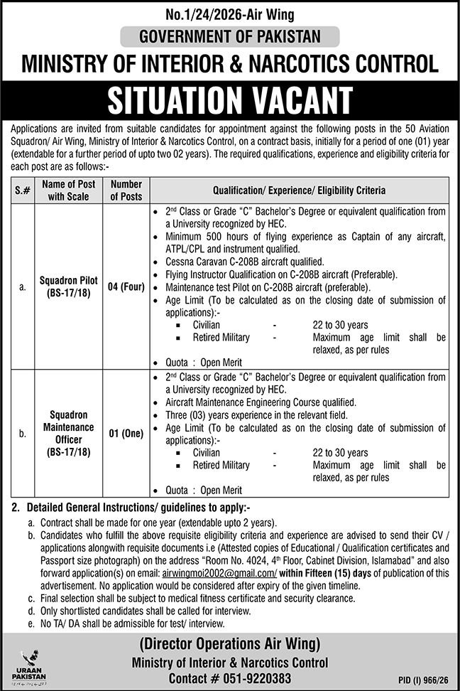 Ministry Of Interior And Narcotics Control Jobs in Islamabad August 2026