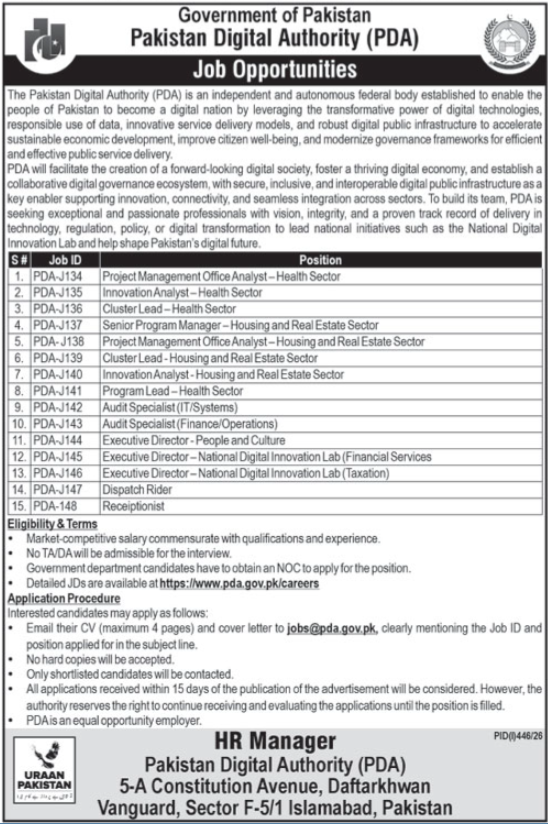 Pakistan Digital Authority PDA Jobs in Islamabad July 2026
