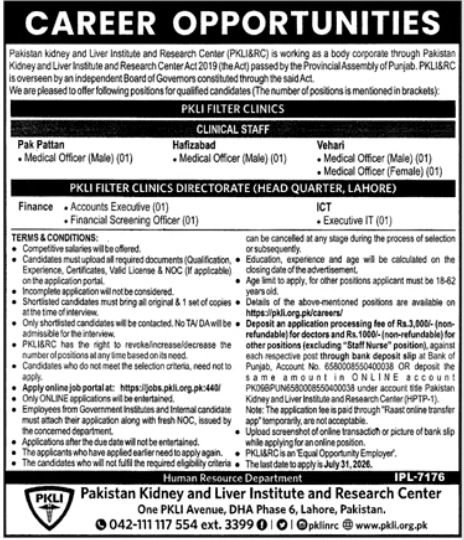 Pakistan Kidney And Liver Institute And Research Centre Jobs July 2026